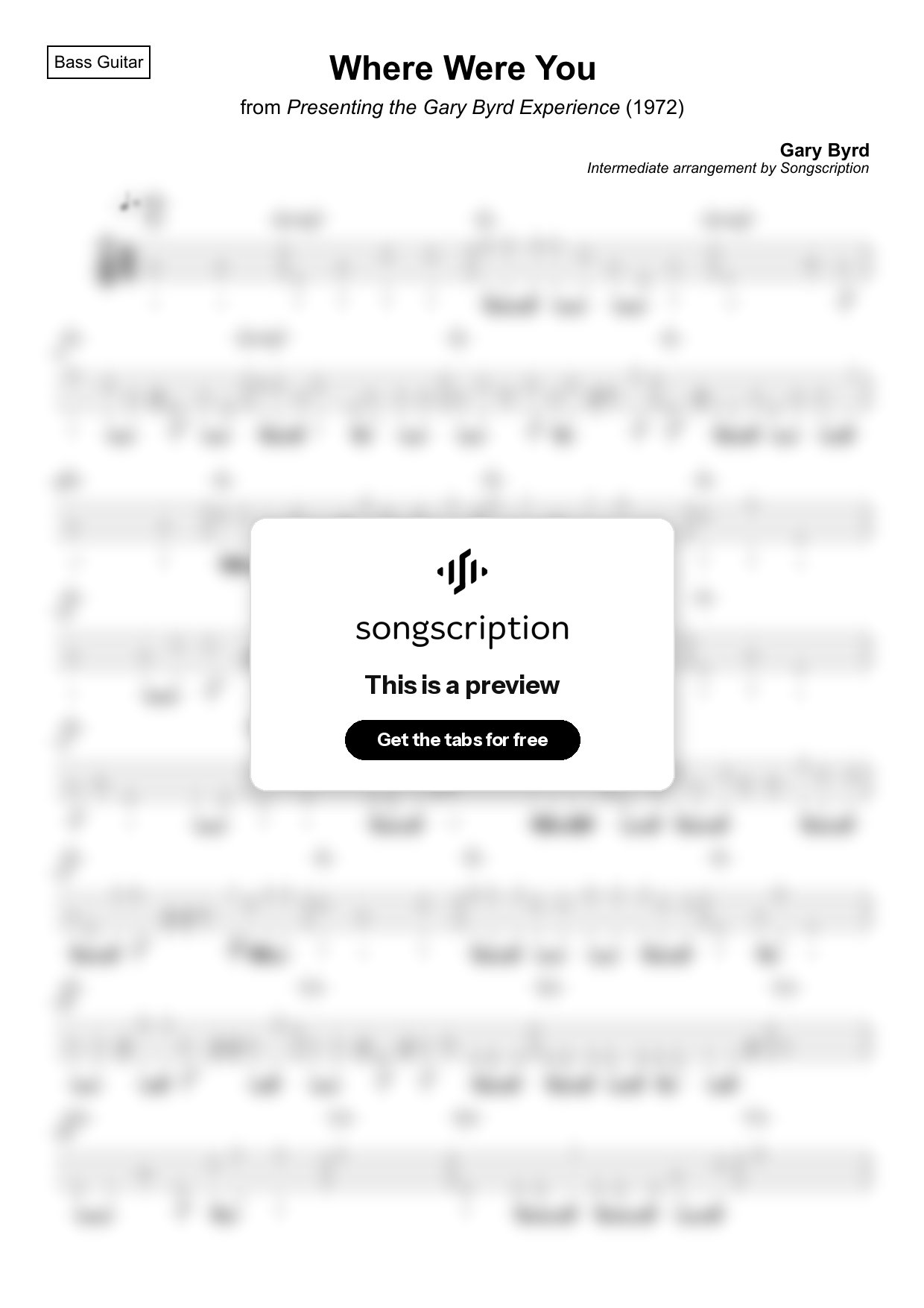 Intermediate Bass Guitar Tabs for "Where Were You" by Gary Byrd