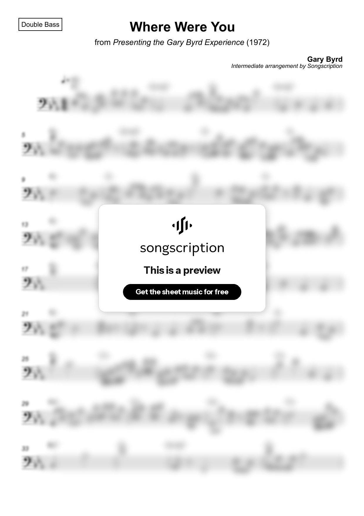 Intermediate Double Bass Sheet Music for "Where Were You" by Gary Byrd