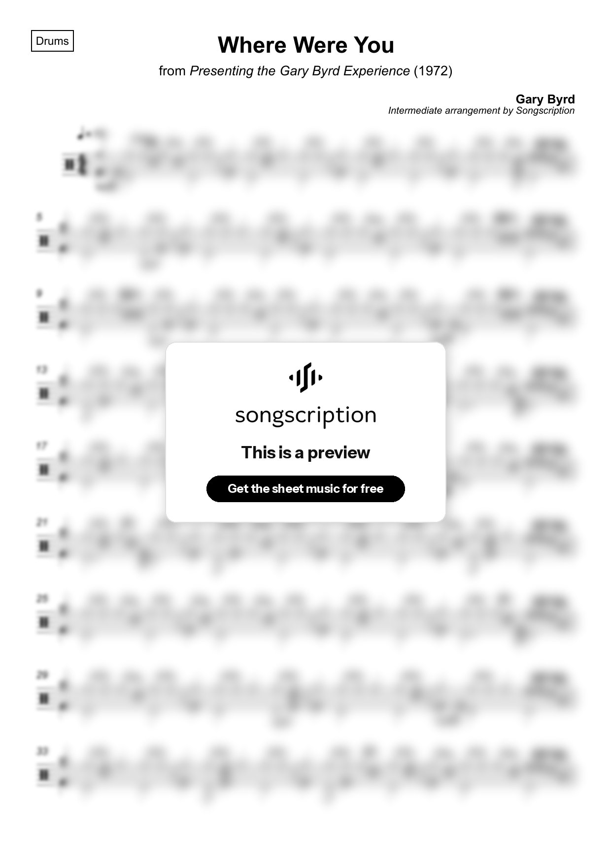 Intermediate Drums Sheet Music for "Where Were You" by Gary Byrd