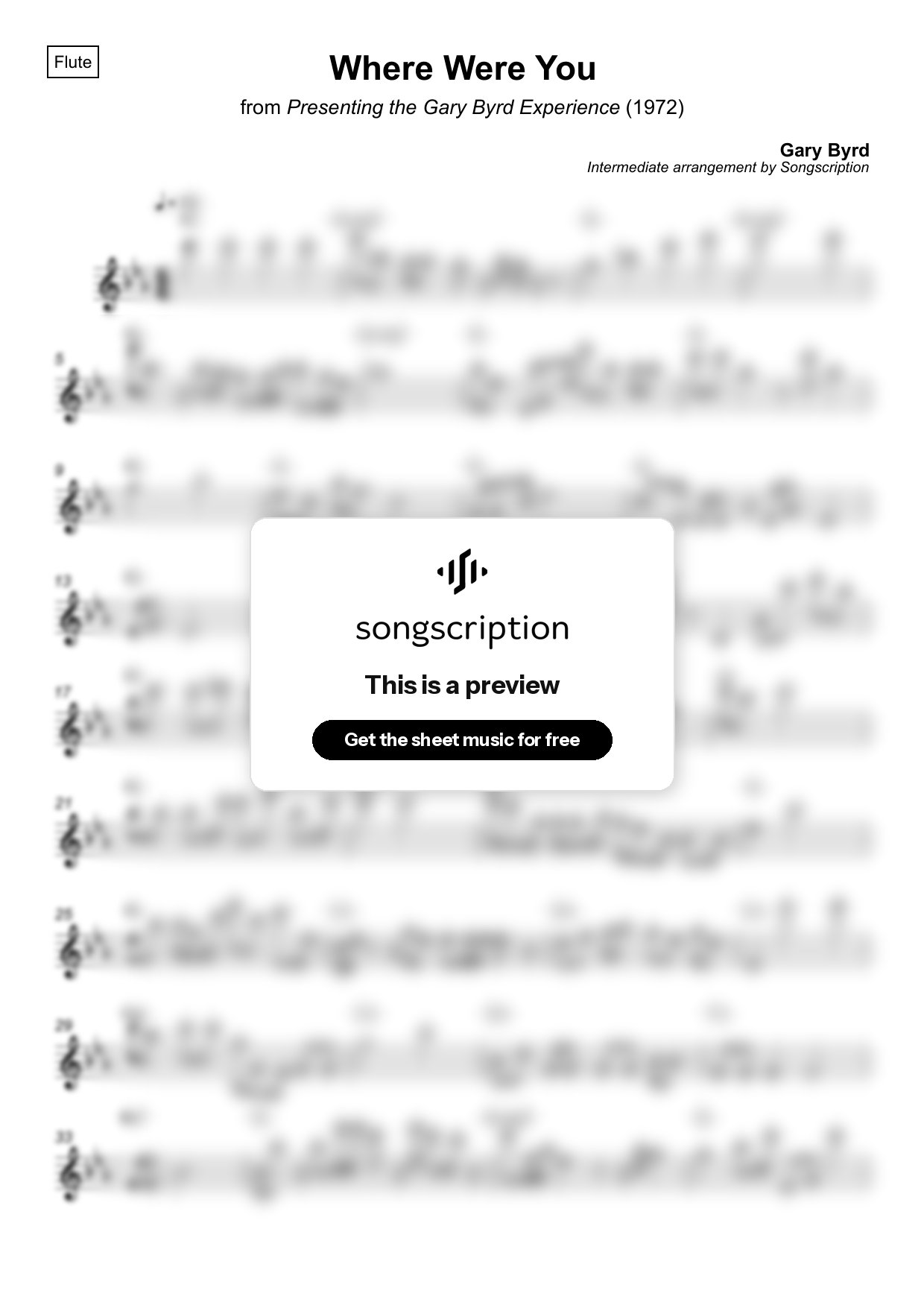 Intermediate Flute Sheet Music for "Where Were You" by Gary Byrd