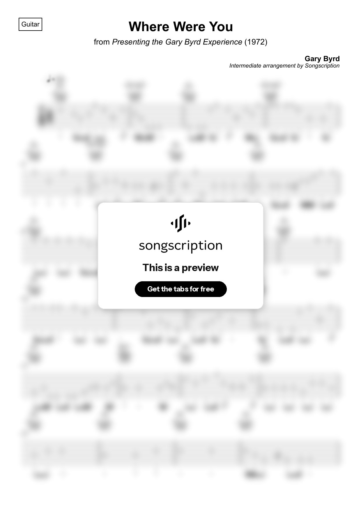 Intermediate Acoustic Guitar Tabs for "Where Were You" by Gary Byrd