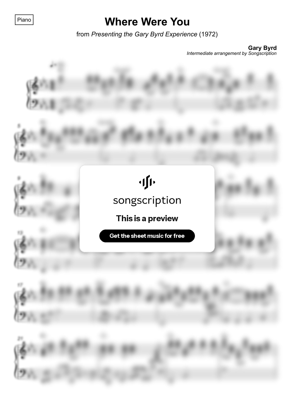 Intermediate Piano Sheet Music for "Where Were You" by Gary Byrd
