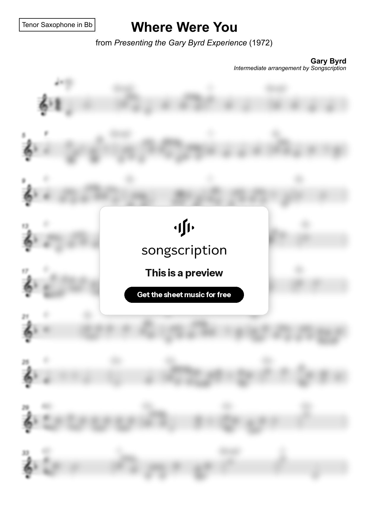 Intermediate Tenor Sax Sheet Music for "Where Were You" by Gary Byrd
