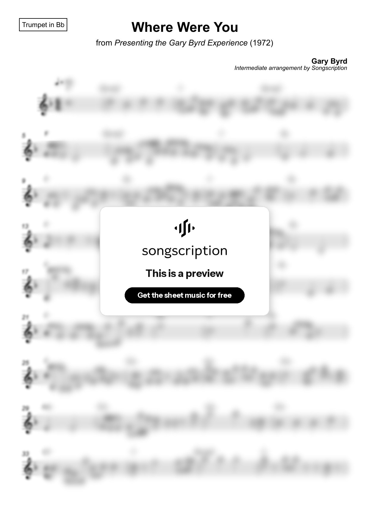Intermediate Trumpet Sheet Music for "Where Were You" by Gary Byrd