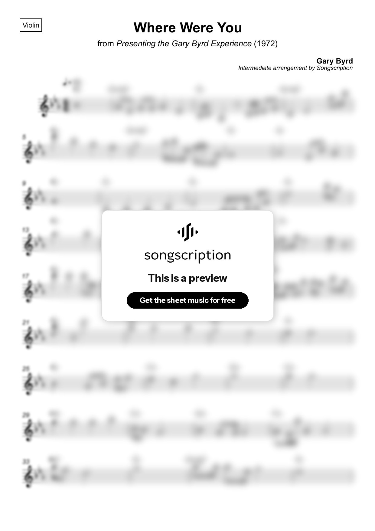 Intermediate Violin Sheet Music for "Where Were You" by Gary Byrd