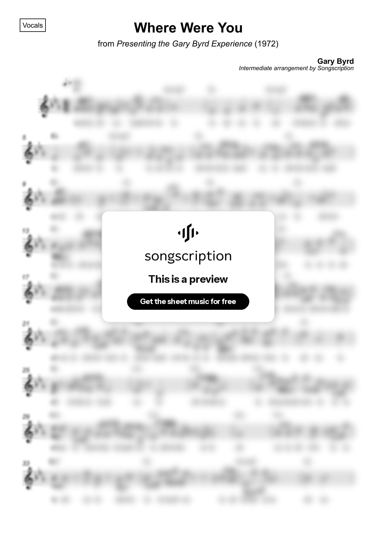 Intermediate Vocals Sheet Music for "Where Were You" by Gary Byrd