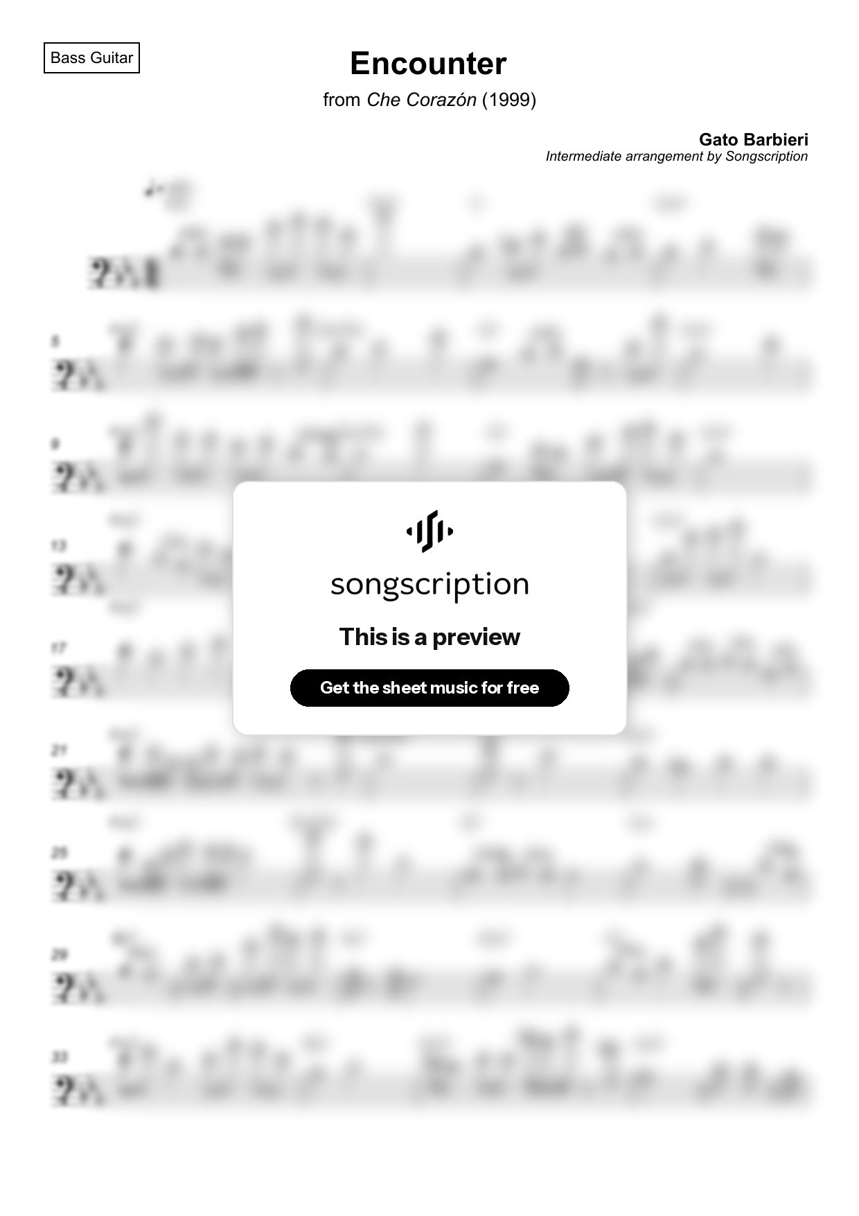 Intermediate Bass Guitar Sheet Music for "Encounter" by Gato Barbieri