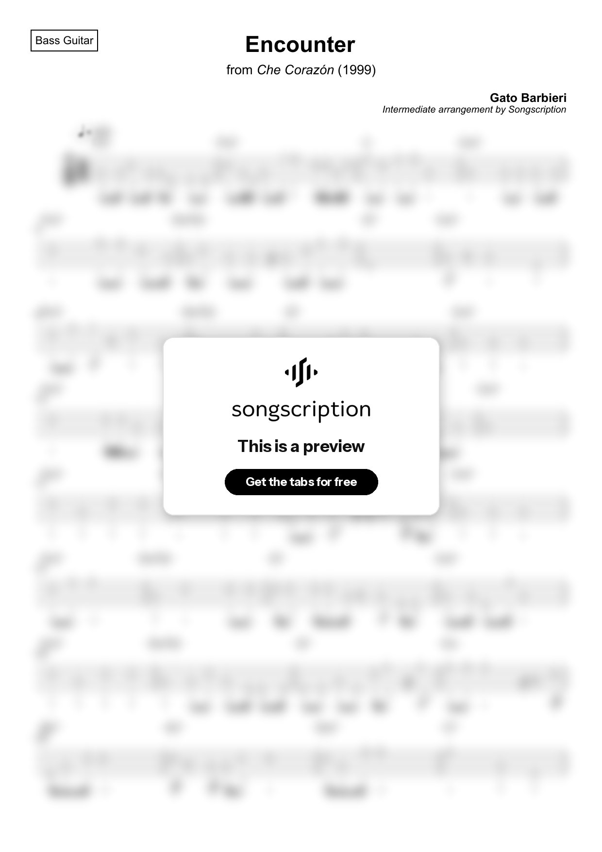 Intermediate Bass Guitar Tabs for "Encounter" by Gato Barbieri