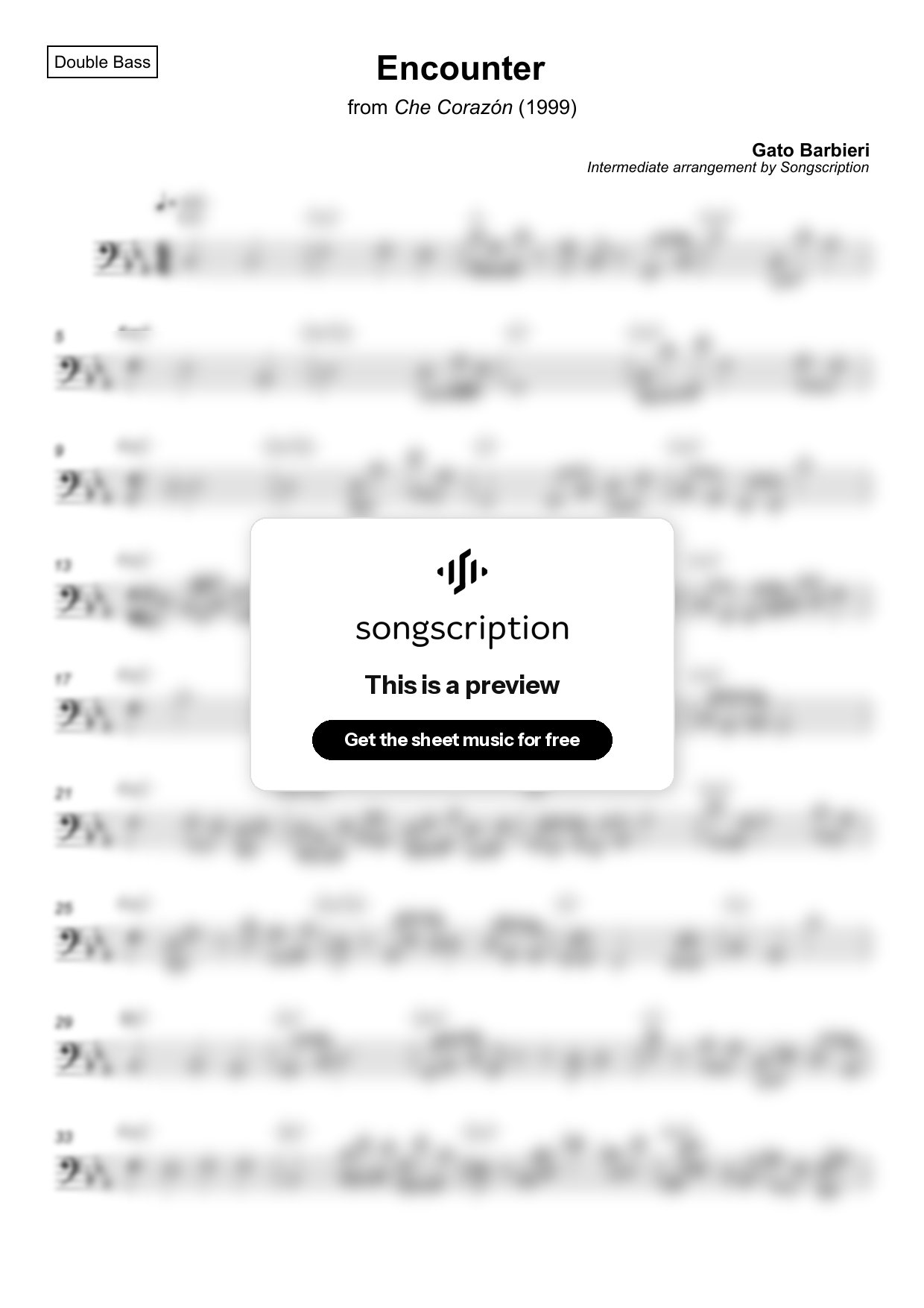 Intermediate Double Bass Sheet Music for "Encounter" by Gato Barbieri