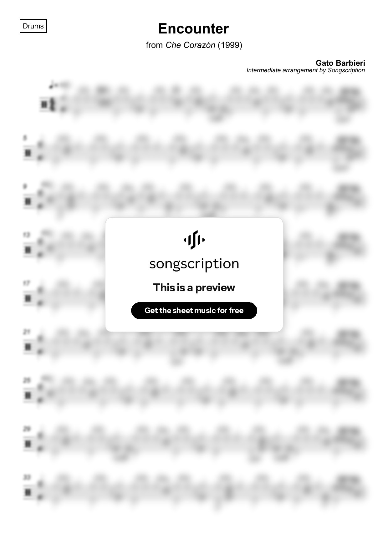 Intermediate Drums Sheet Music for "Encounter" by Gato Barbieri