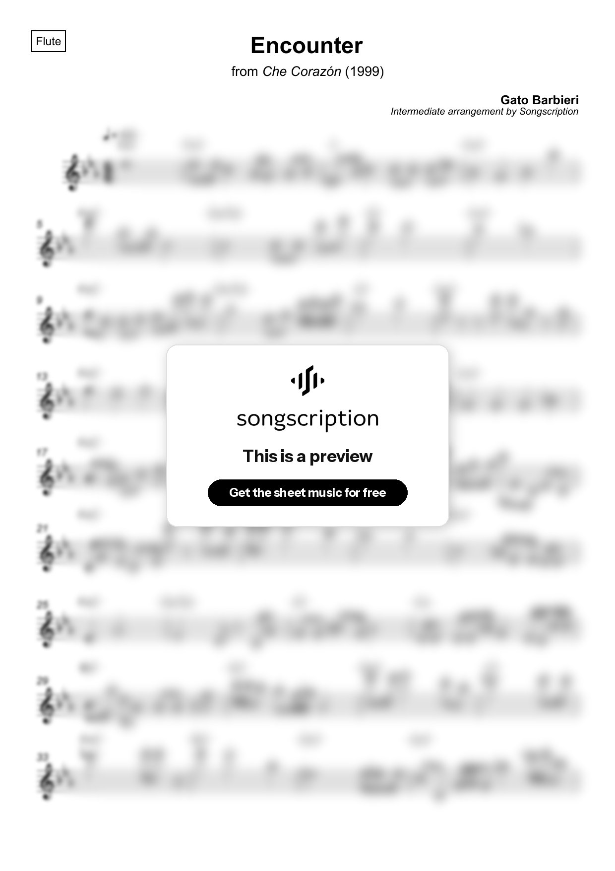 Intermediate Flute Sheet Music for "Encounter" by Gato Barbieri