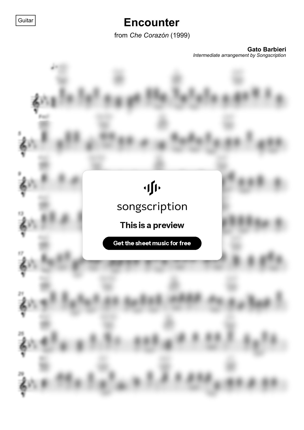 Intermediate Acoustic Guitar Sheet Music for "Encounter" by Gato Barbieri