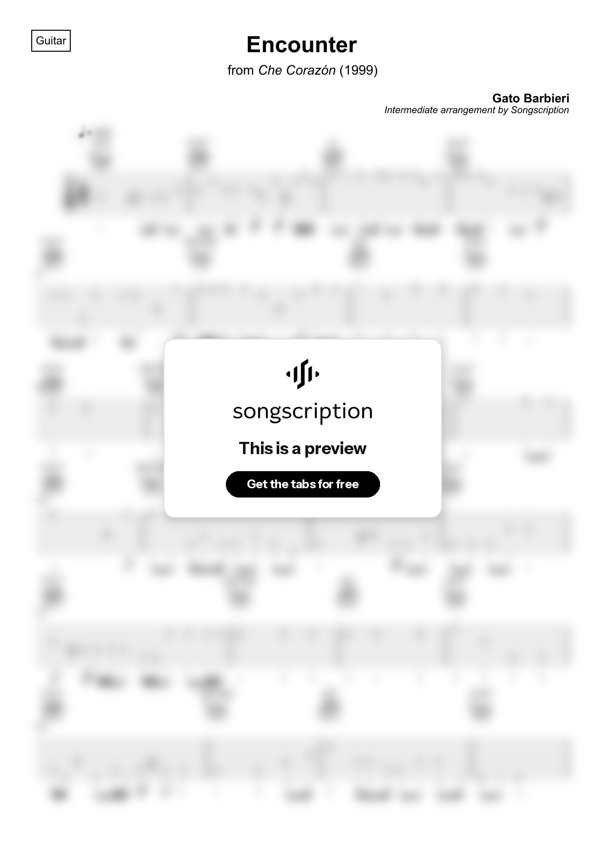Intermediate Acoustic Guitar Tabs for "Encounter" by Gato Barbieri