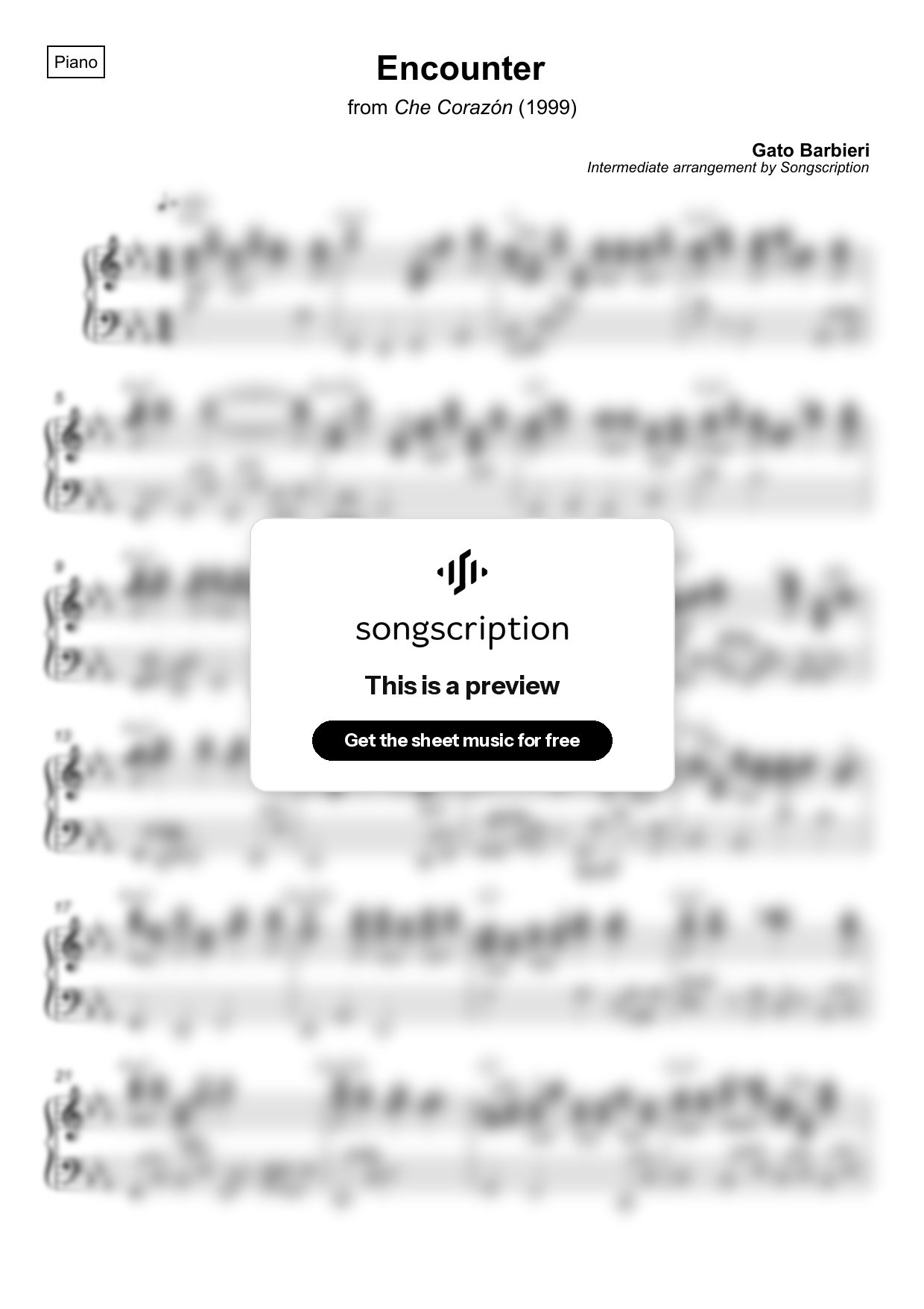 Intermediate Piano Sheet Music for "Encounter" by Gato Barbieri