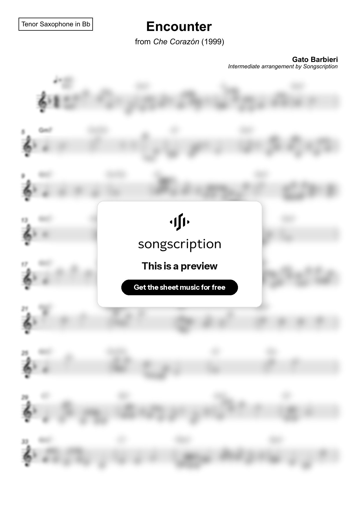 Intermediate Tenor Sax Sheet Music for "Encounter" by Gato Barbieri