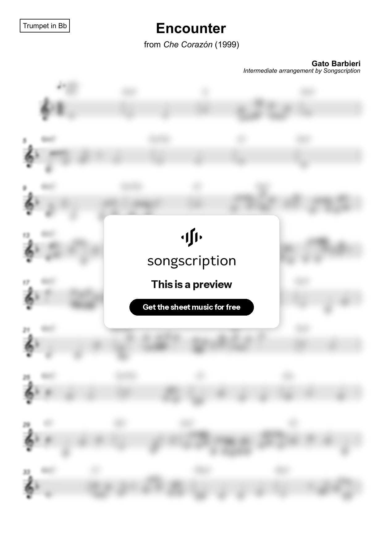 Intermediate Trumpet Sheet Music for "Encounter" by Gato Barbieri