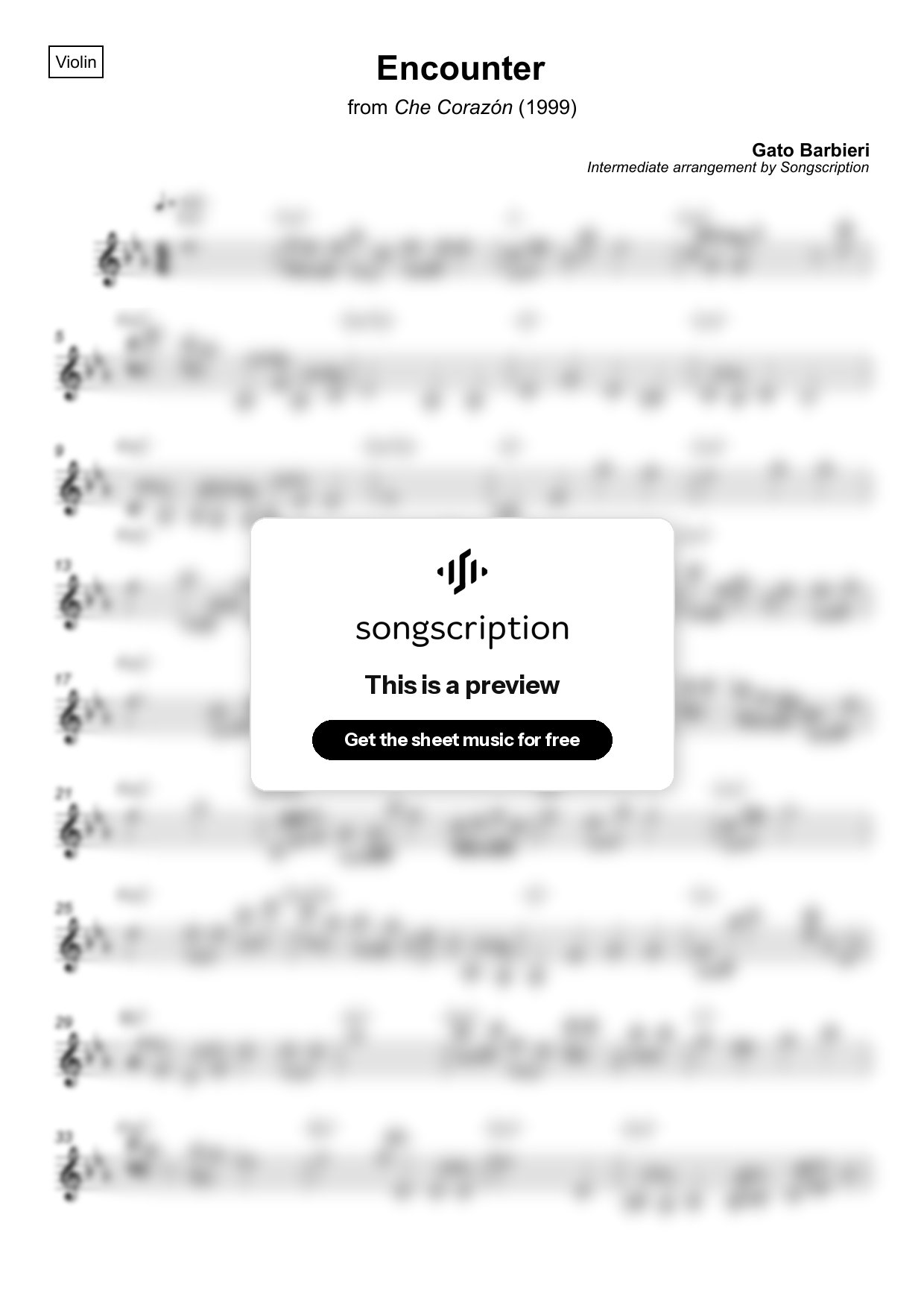 Intermediate Violin Sheet Music for "Encounter" by Gato Barbieri