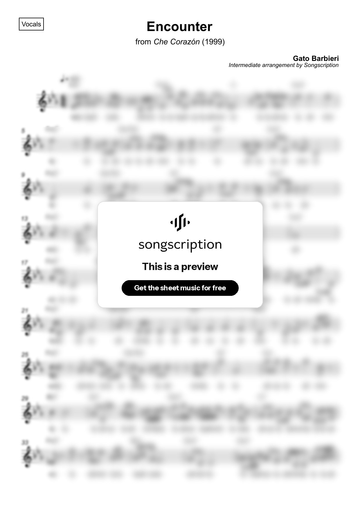 Intermediate Vocals Sheet Music for "Encounter" by Gato Barbieri