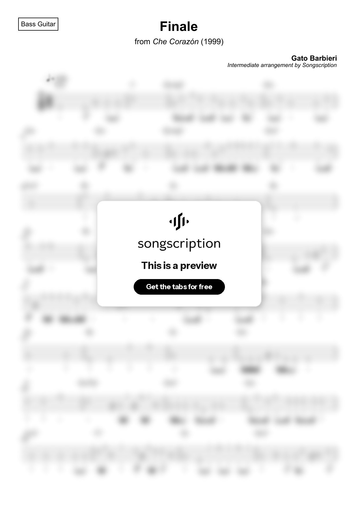 Intermediate Bass Guitar Tabs for "Finale" by Gato Barbieri