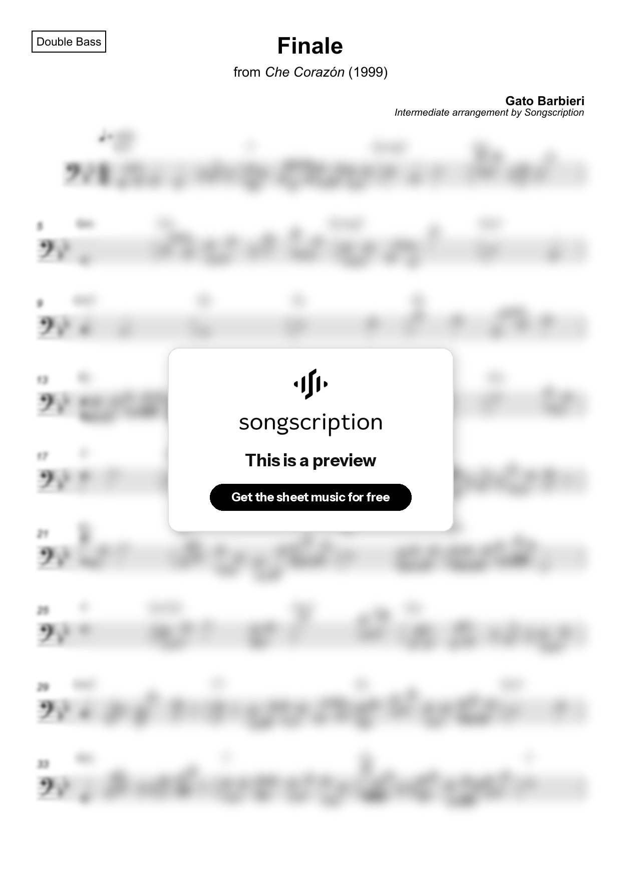 Intermediate Double Bass Sheet Music for "Finale" by Gato Barbieri