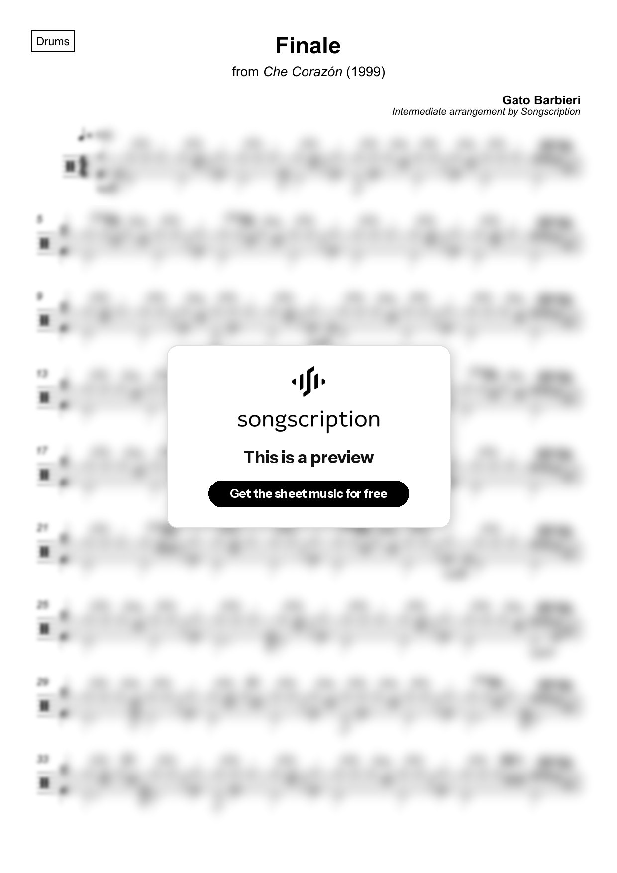 Intermediate Drums Sheet Music for "Finale" by Gato Barbieri
