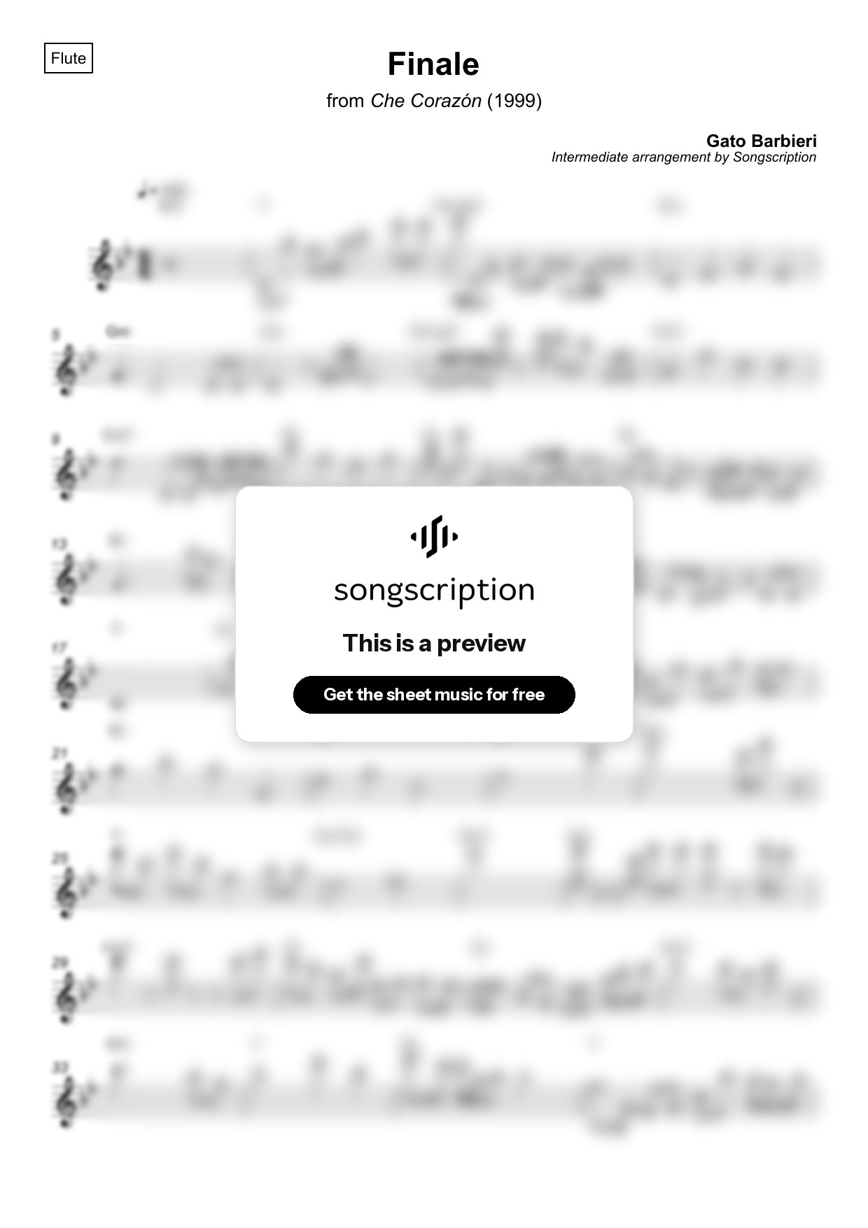 Intermediate Flute Sheet Music for "Finale" by Gato Barbieri