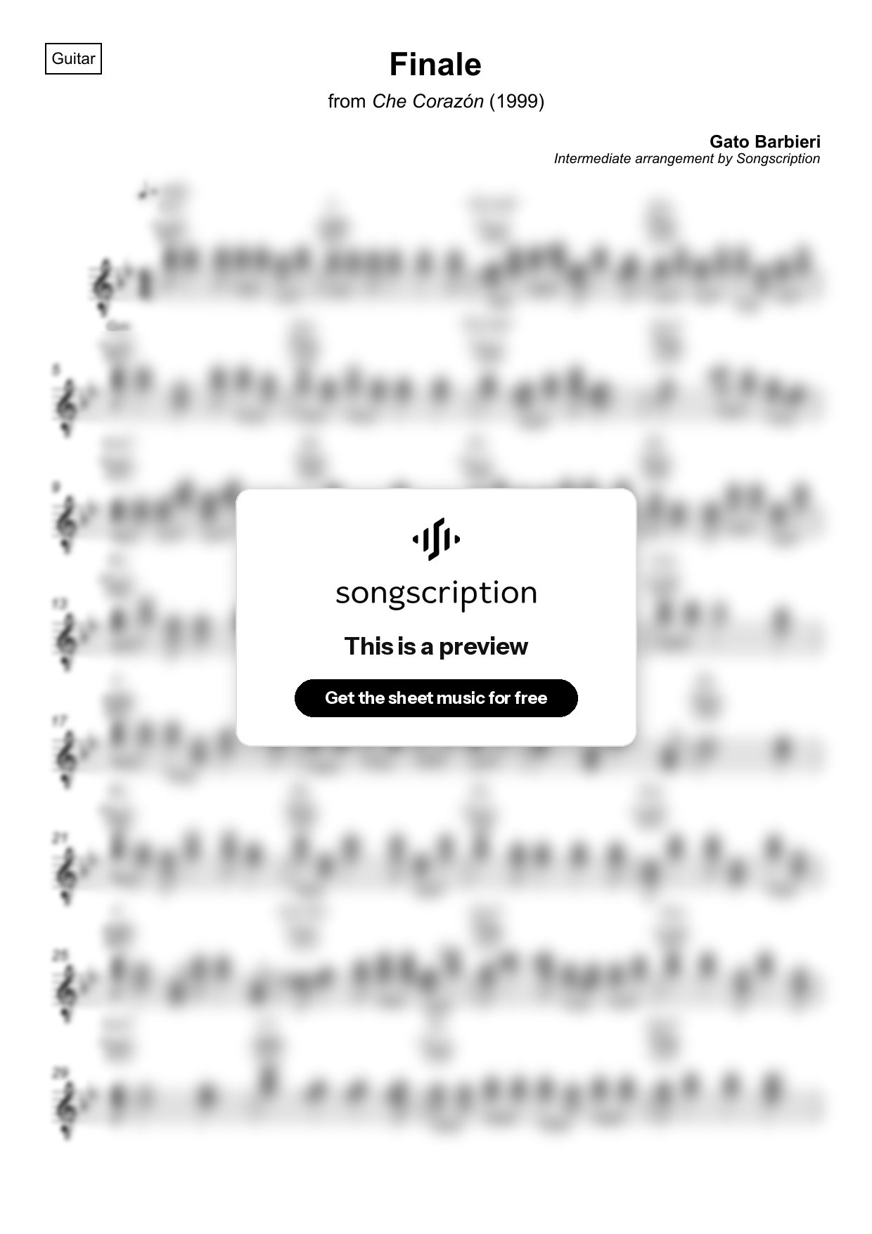 Intermediate Acoustic Guitar Sheet Music for "Finale" by Gato Barbieri
