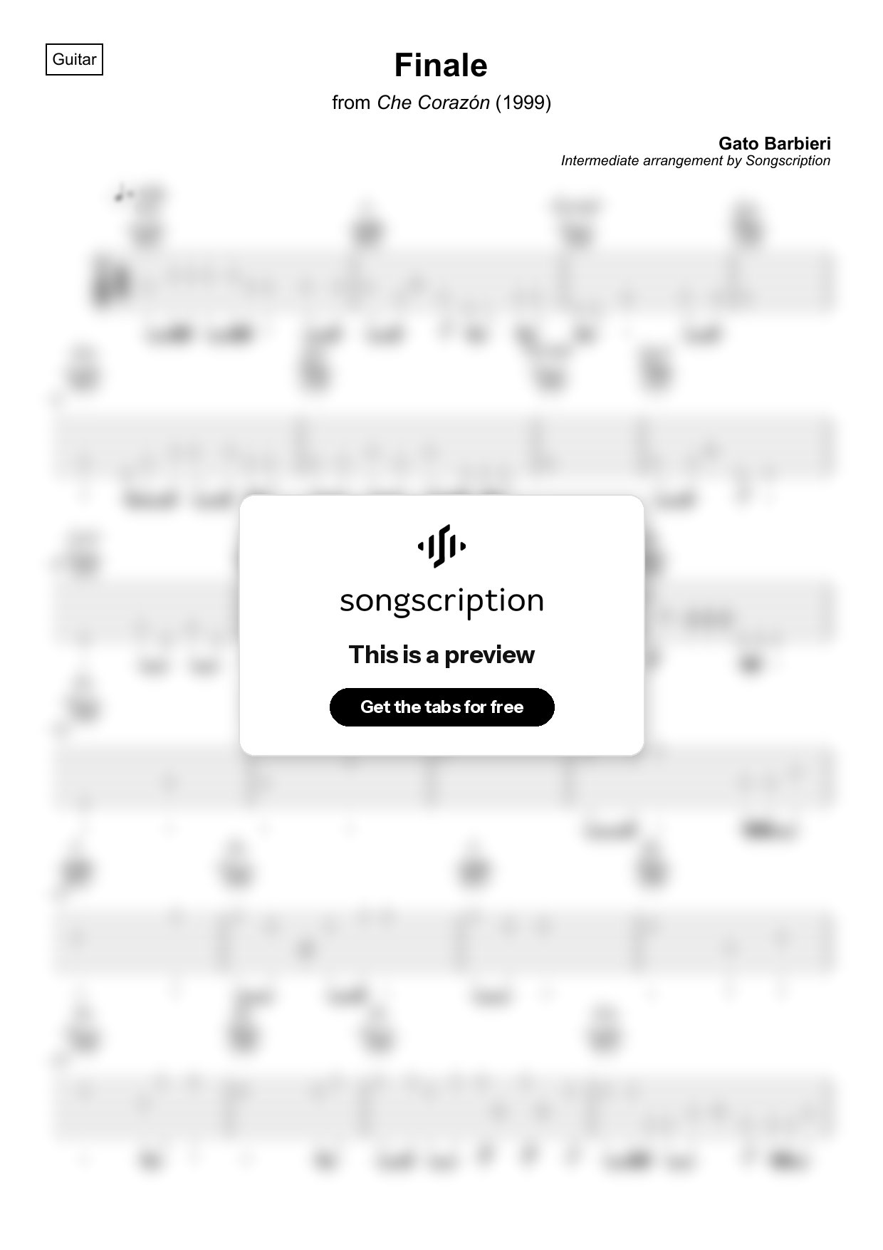 Intermediate Acoustic Guitar Tabs for "Finale" by Gato Barbieri