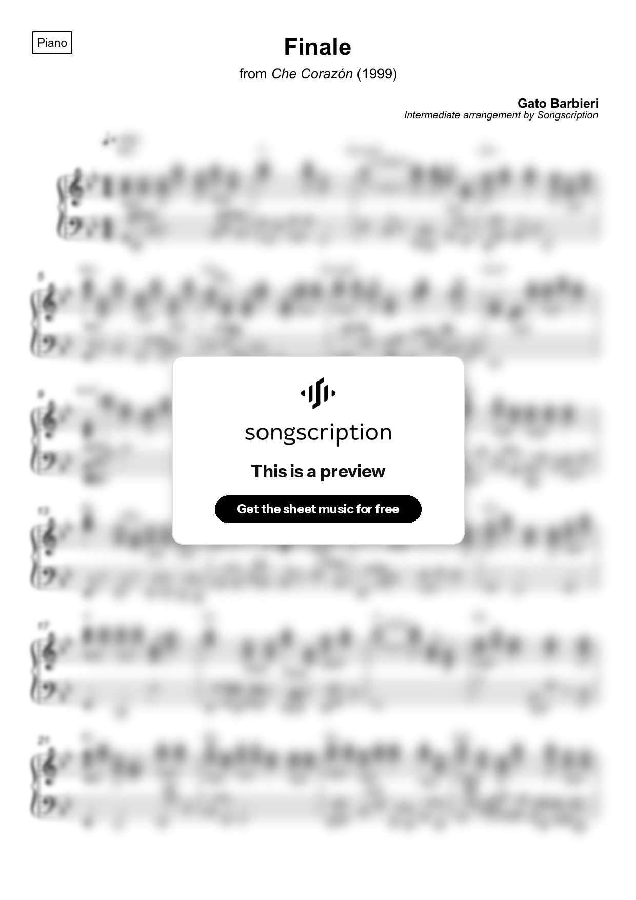 Intermediate Piano Sheet Music for "Finale" by Gato Barbieri