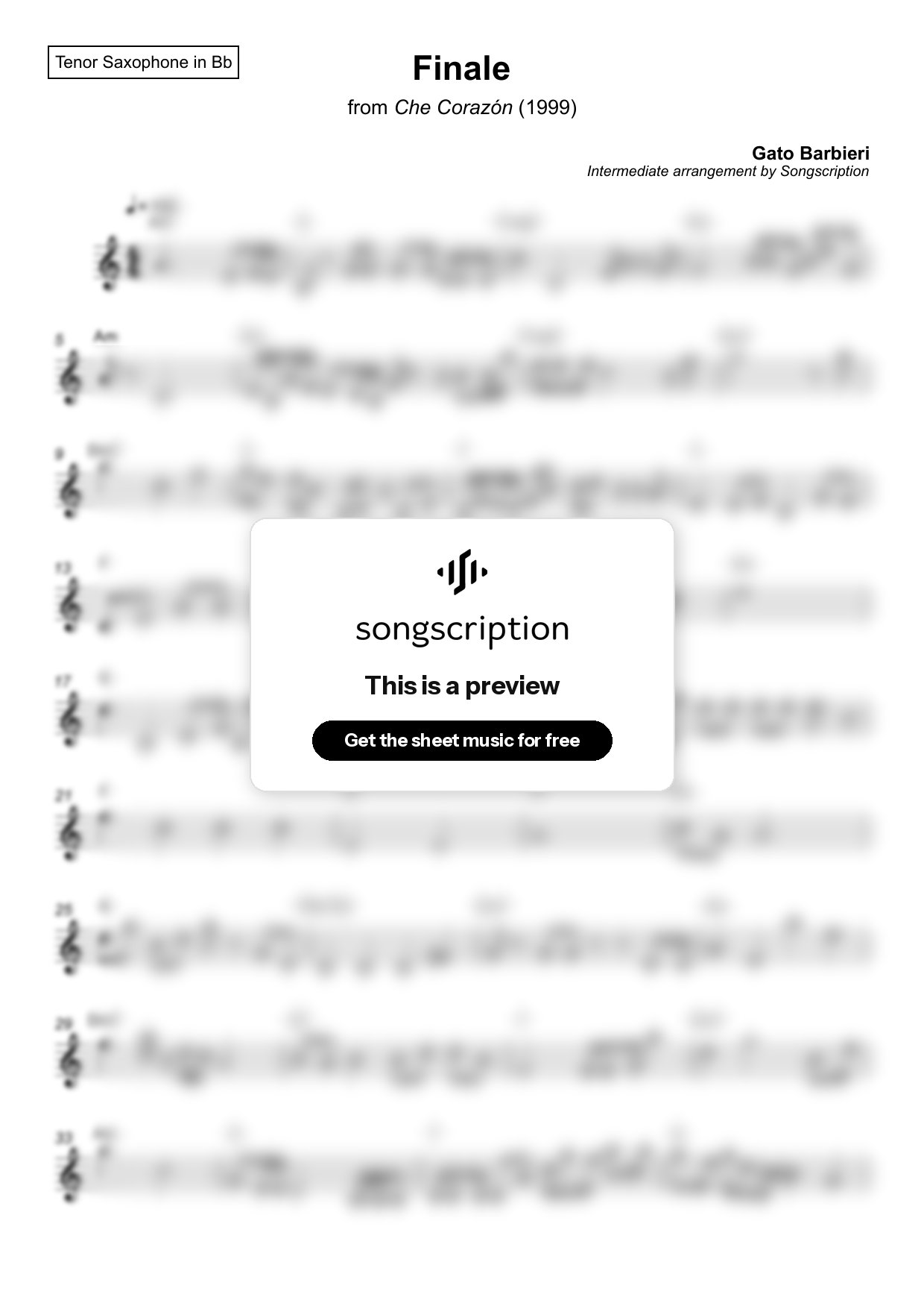 Intermediate Tenor Sax Sheet Music for "Finale" by Gato Barbieri