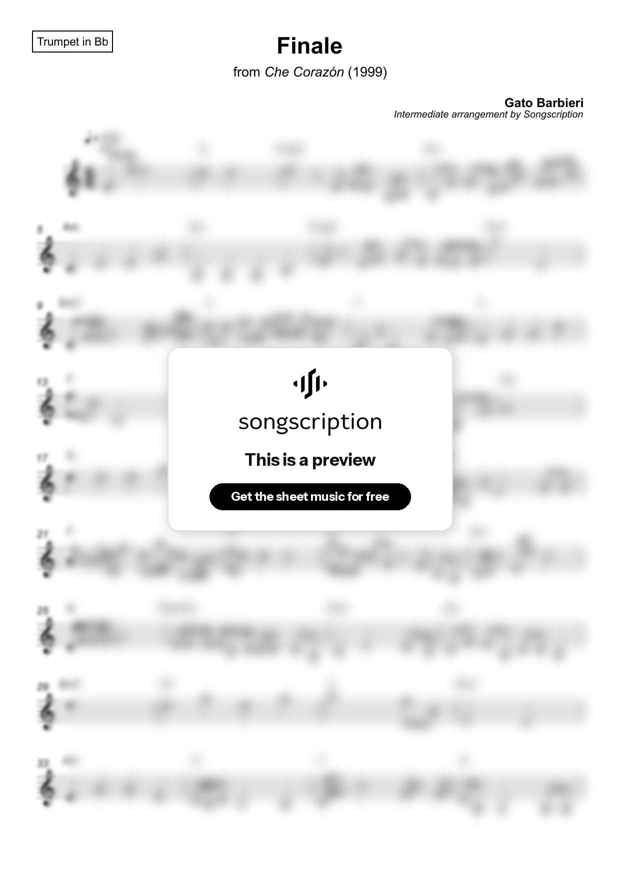 Intermediate Trumpet Sheet Music for "Finale" by Gato Barbieri