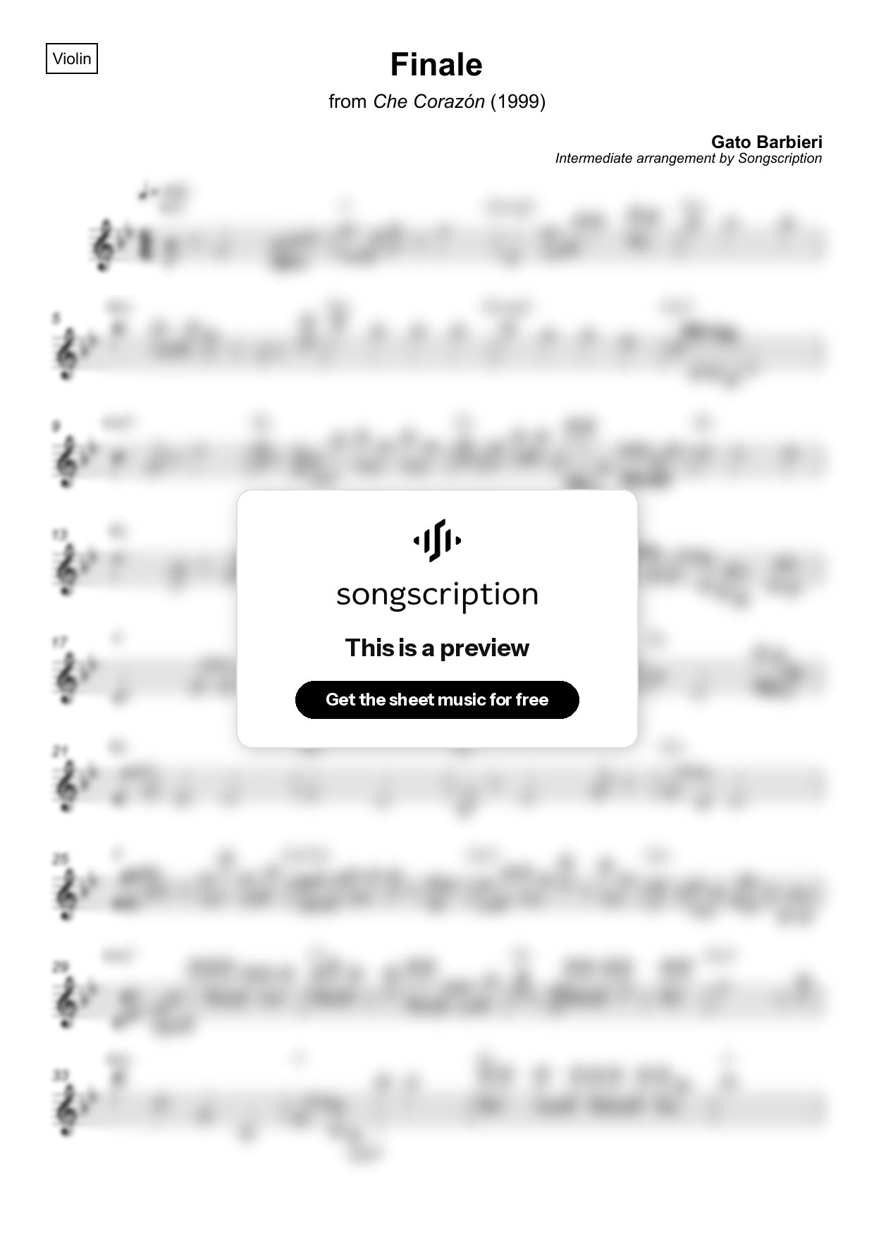 Intermediate Violin Sheet Music for "Finale" by Gato Barbieri
