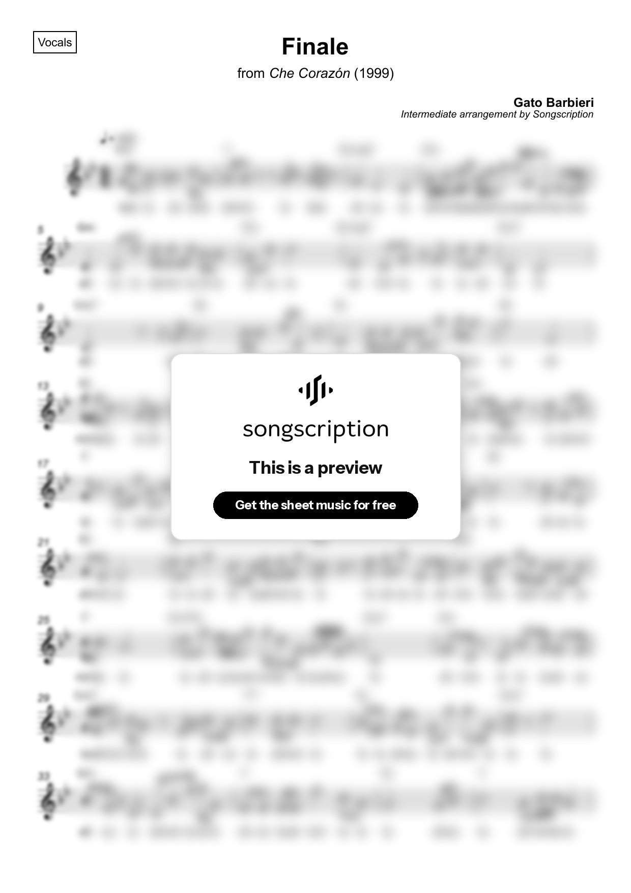 Intermediate Vocals Sheet Music for "Finale" by Gato Barbieri