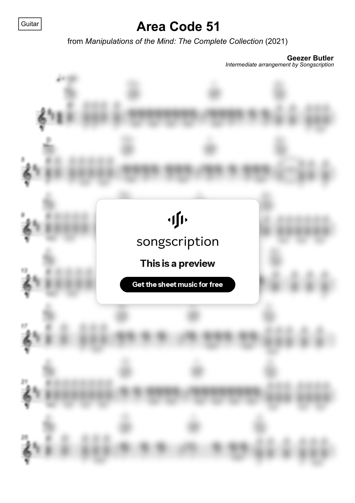 Intermediate Acoustic Guitar Sheet Music for "Area Code 51" by Geezer Butler