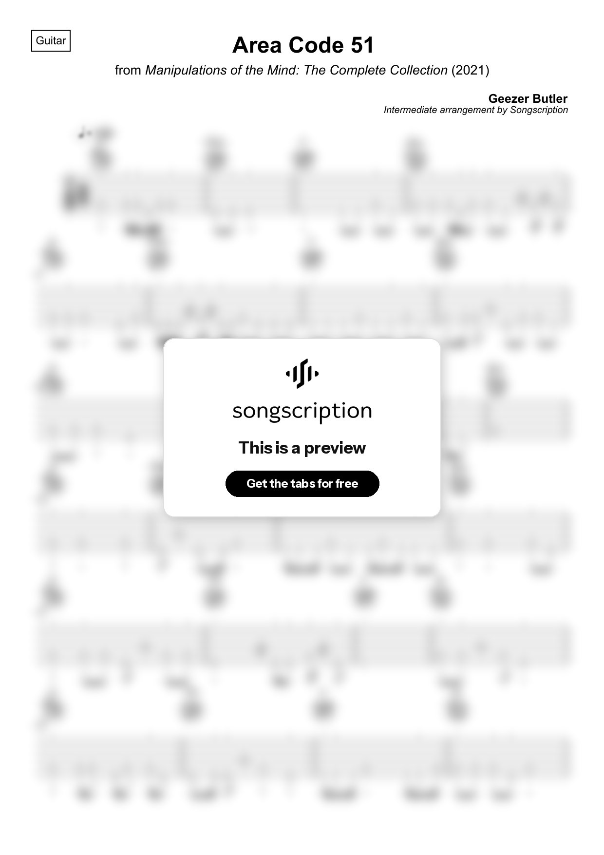 Intermediate Acoustic Guitar Tabs for "Area Code 51" by Geezer Butler
