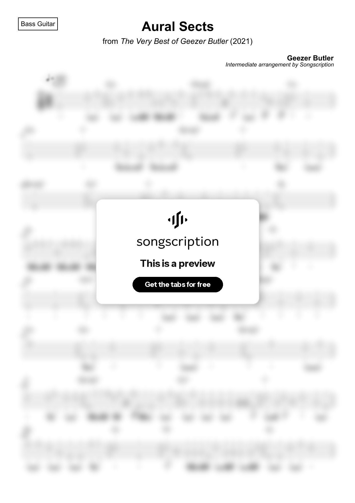 Intermediate Bass Guitar Tabs for "Aural Sects" by Geezer Butler