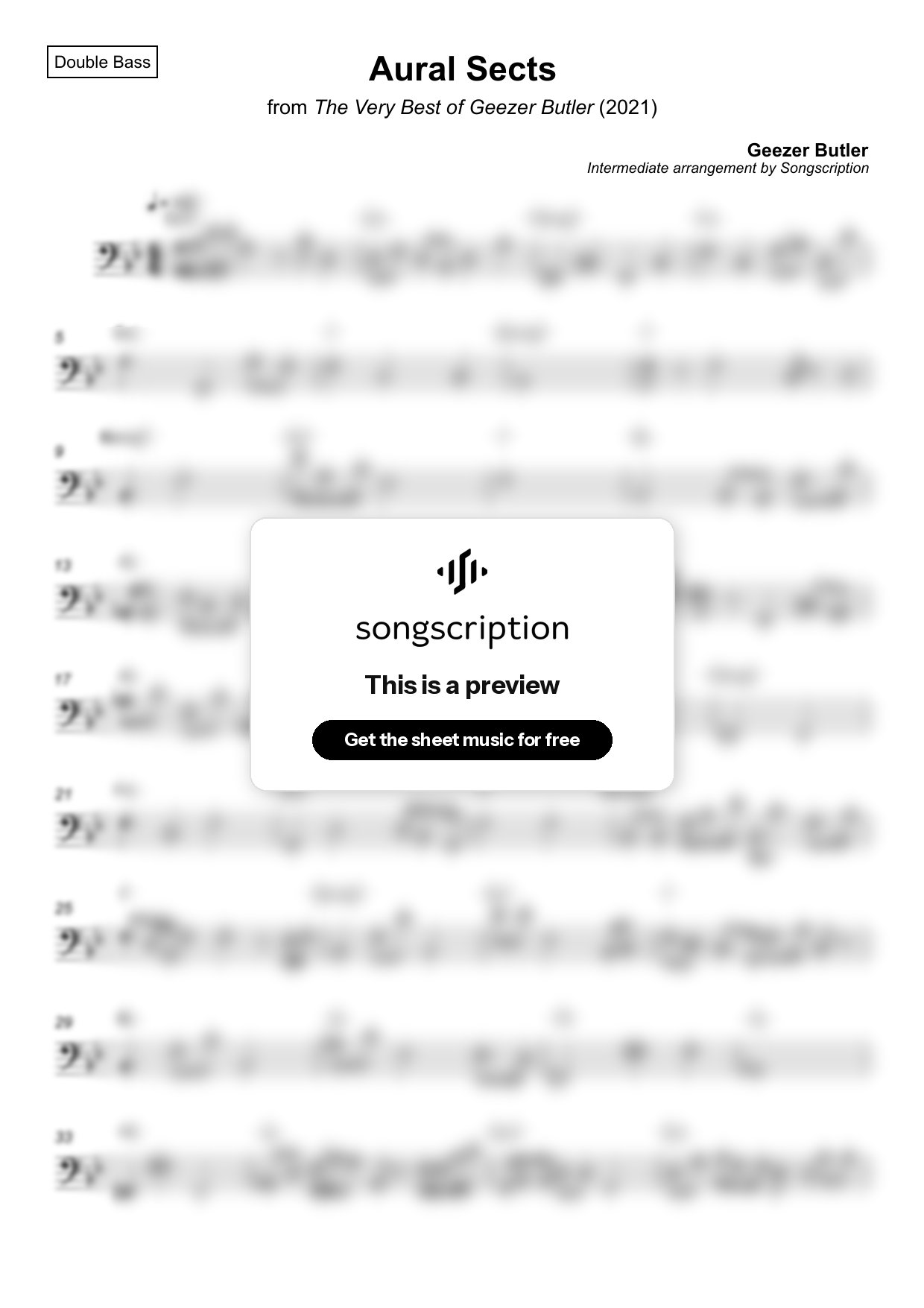 Intermediate Double Bass Sheet Music for "Aural Sects" by Geezer Butler