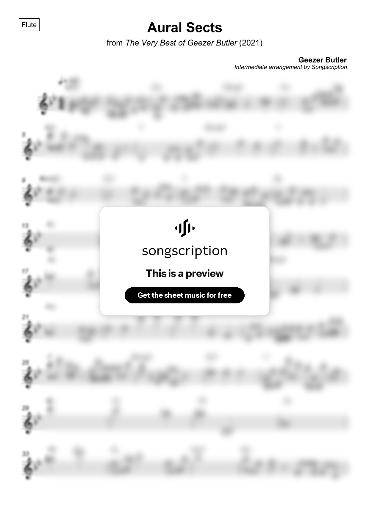 Intermediate Flute Sheet Music for "Aural Sects" by Geezer Butler