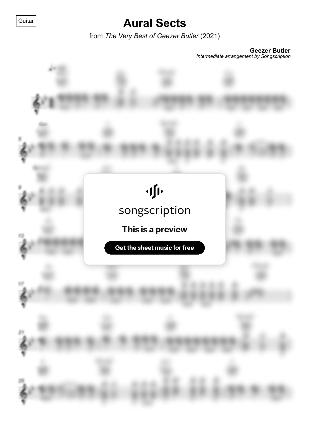 Intermediate Acoustic Guitar Sheet Music for "Aural Sects" by Geezer Butler