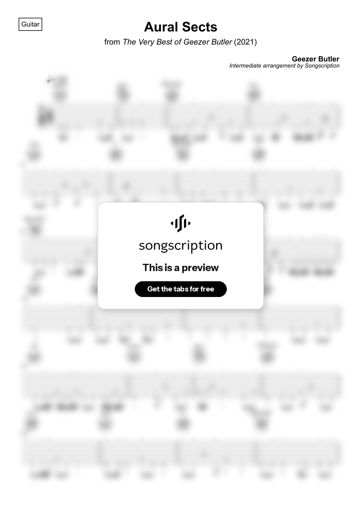 Intermediate Acoustic Guitar Tabs for "Aural Sects" by Geezer Butler