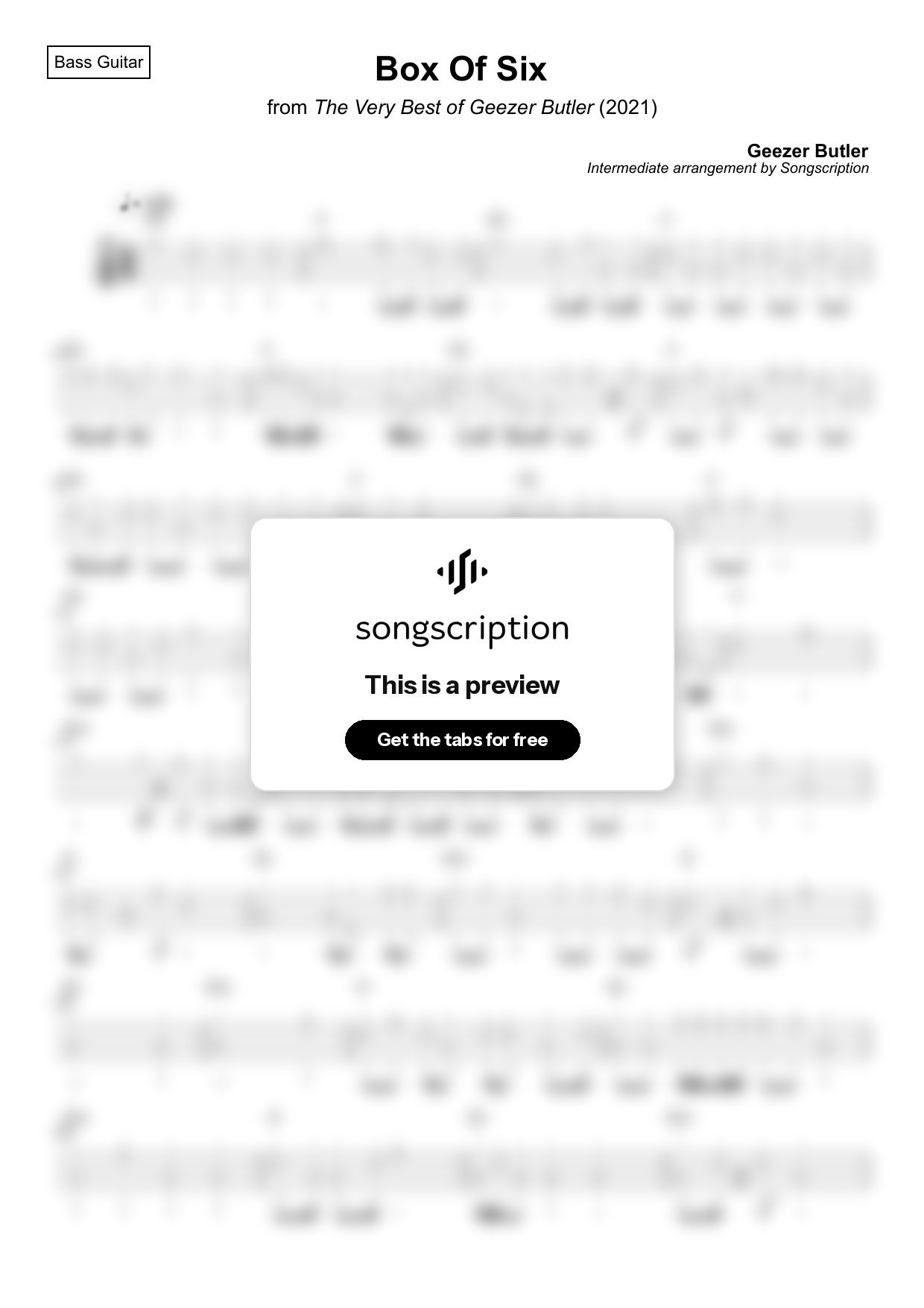 Intermediate Bass Guitar Tabs for "Box Of Six" by Geezer Butler