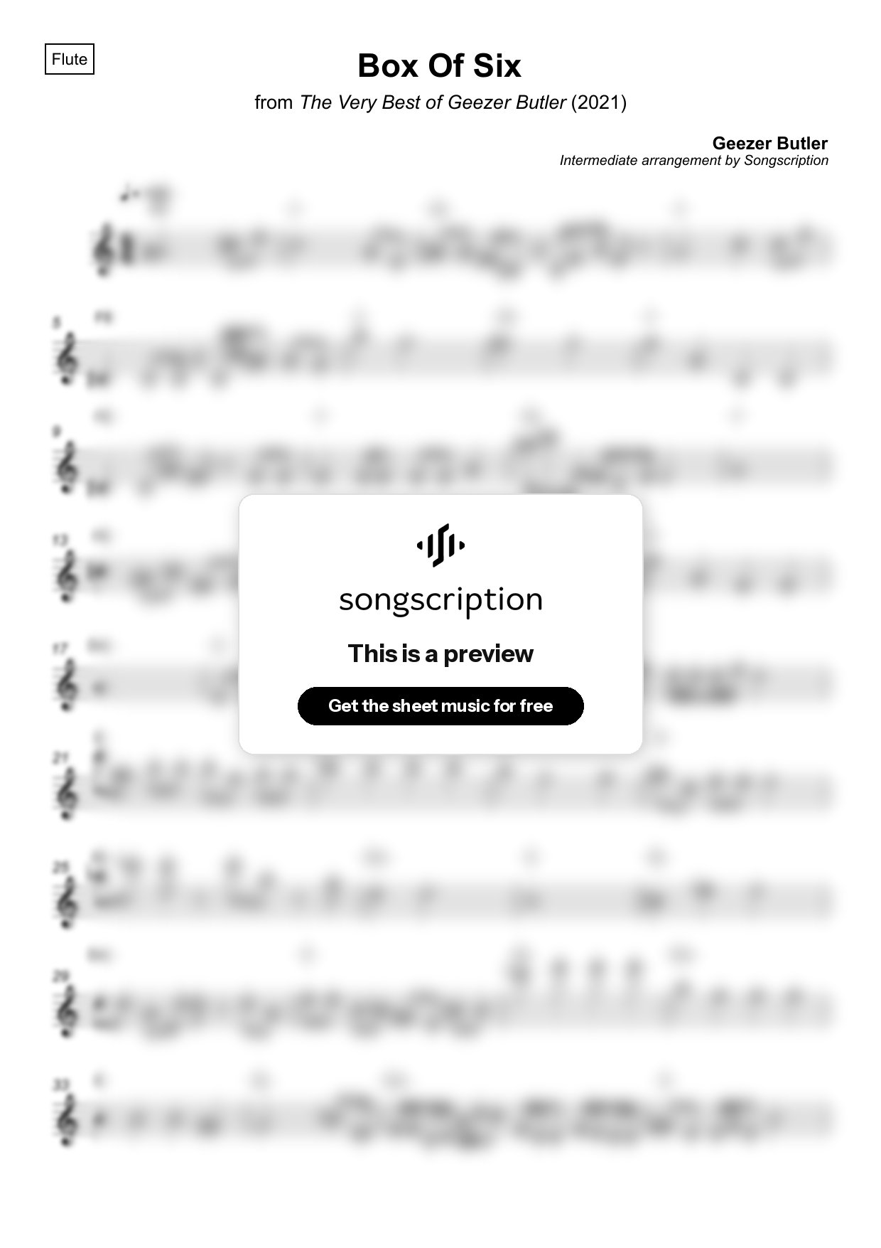 Intermediate Flute Sheet Music for "Box Of Six" by Geezer Butler