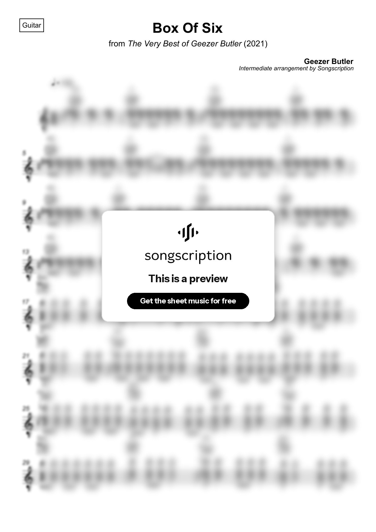 Intermediate Acoustic Guitar Sheet Music for "Box Of Six" by Geezer Butler