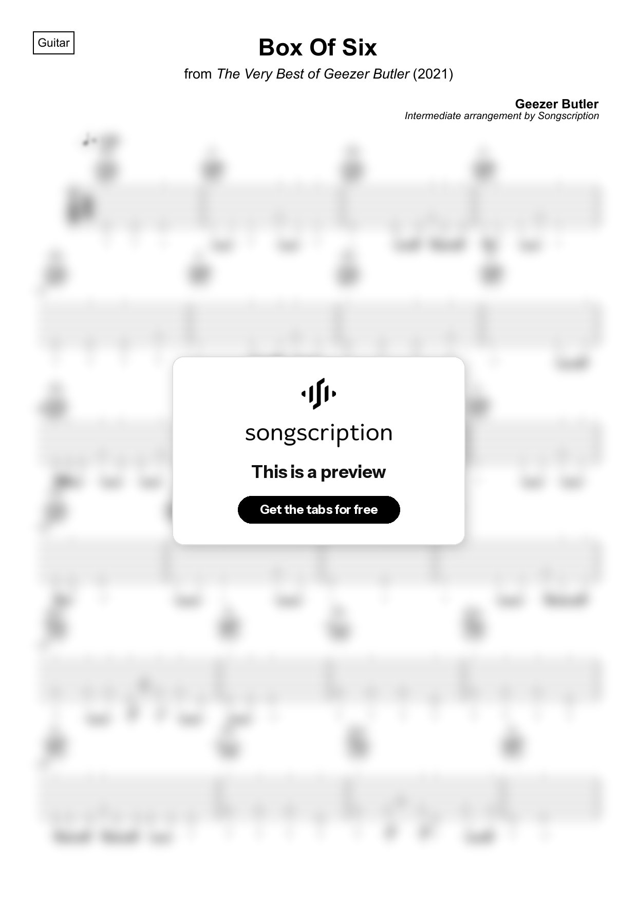 Intermediate Acoustic Guitar Tabs for "Box Of Six" by Geezer Butler