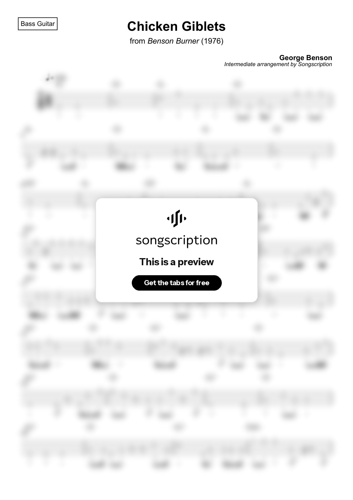 Intermediate Bass Guitar Tabs for "Chicken Giblets" by George Benson