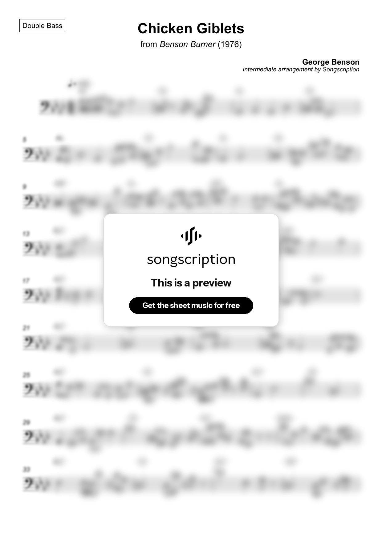 Intermediate Double Bass Sheet Music for "Chicken Giblets" by George Benson