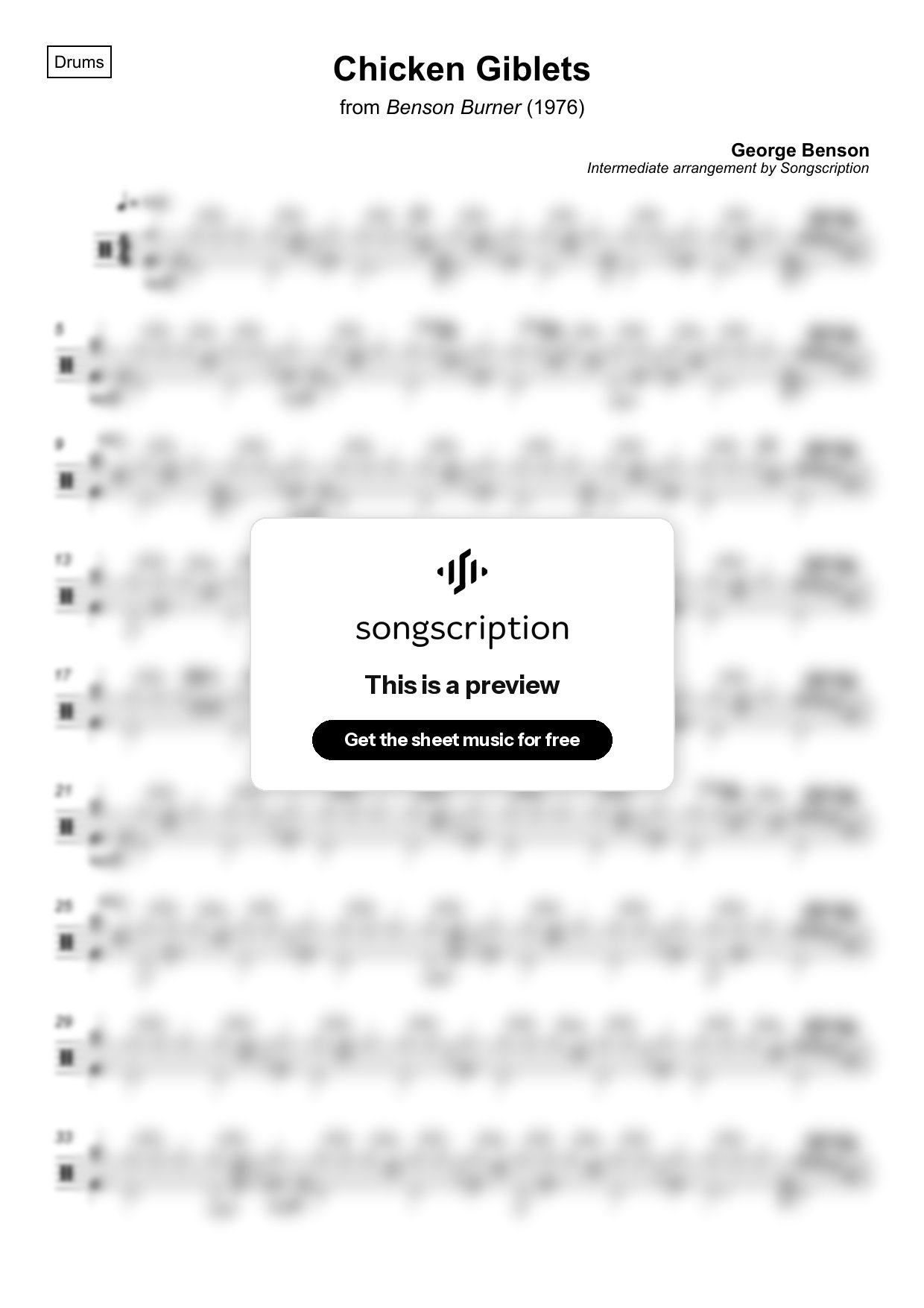 Intermediate Drums Sheet Music for "Chicken Giblets" by George Benson