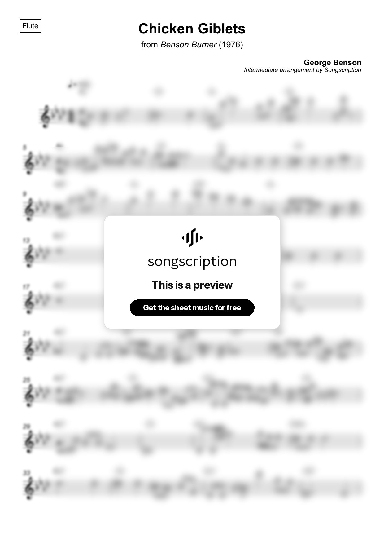 Intermediate Flute Sheet Music for "Chicken Giblets" by George Benson