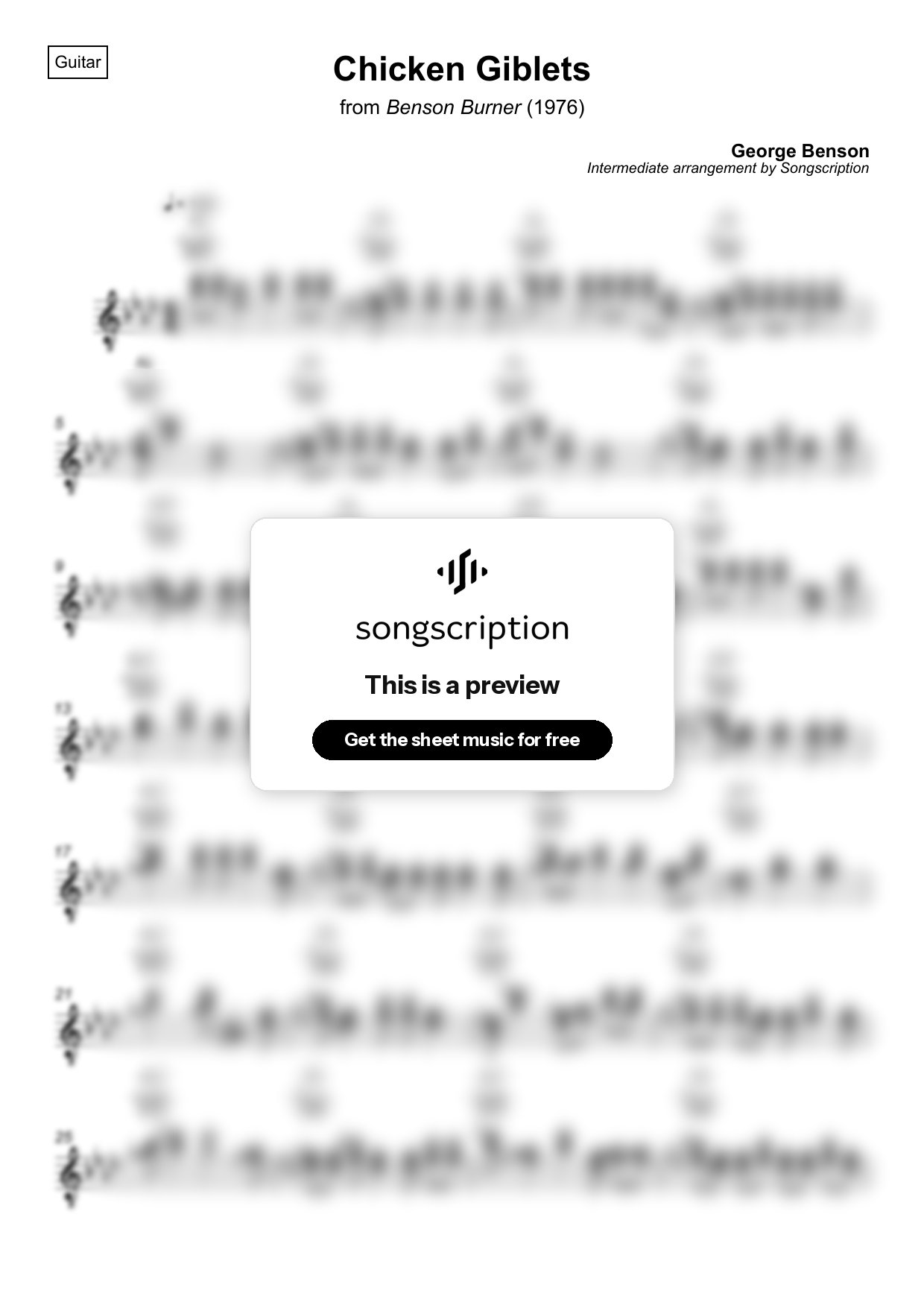 Intermediate Acoustic Guitar Sheet Music for "Chicken Giblets" by George Benson