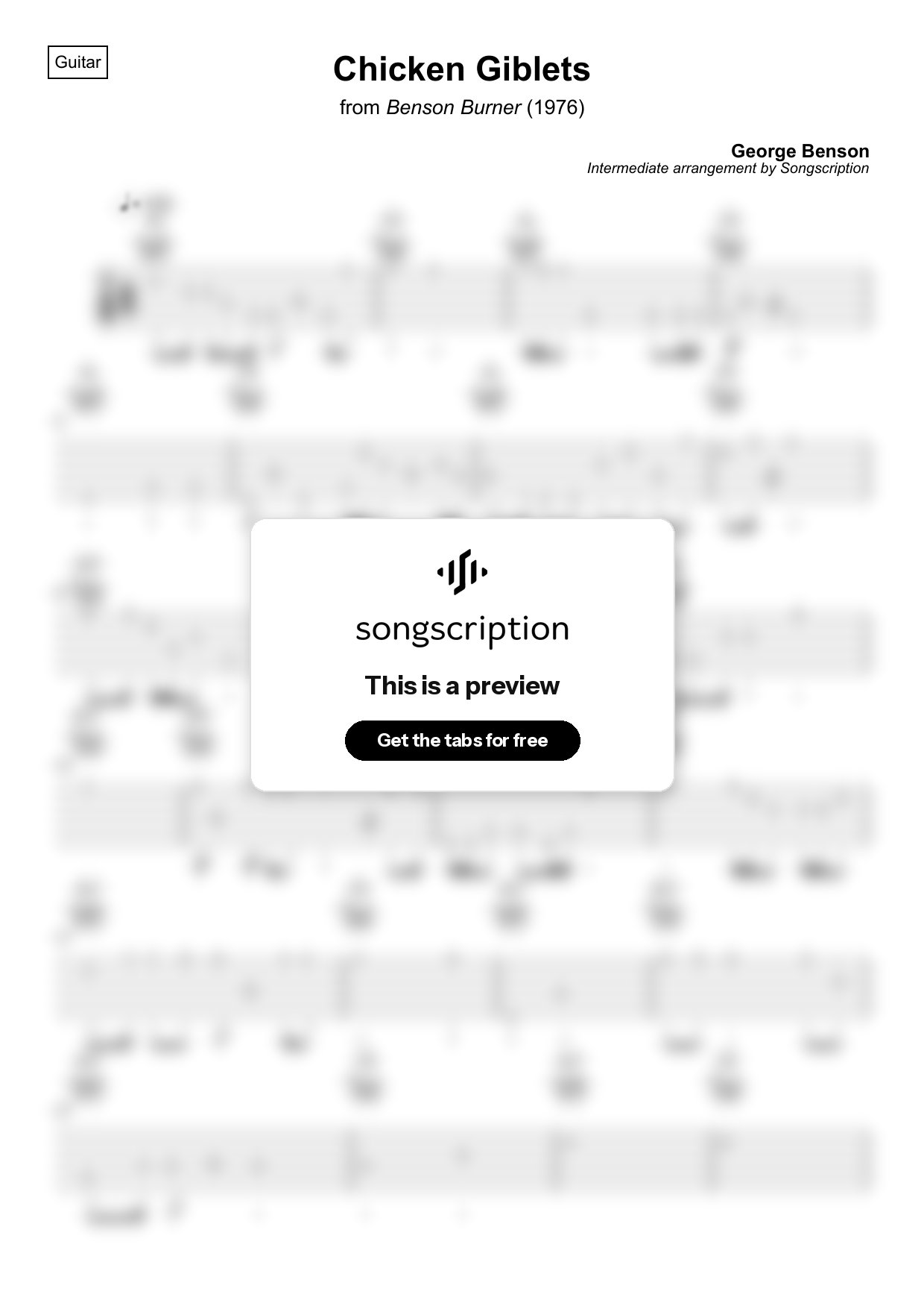 Intermediate Acoustic Guitar Tabs for "Chicken Giblets" by George Benson